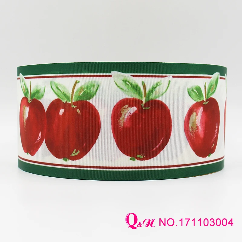 

Q&N ribbon 16mm 22mm 25mm 38mm 50mm 75mm apple printed grosgrain ribbon webbing 50yards/roll for hair tie free shipping