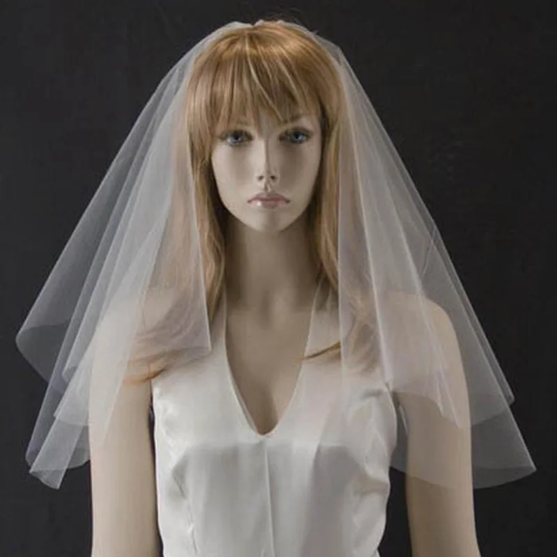 

Layer 2 Short White Ivory Bridal veils Cut Edge Wedding Accessories Veil With Comb
