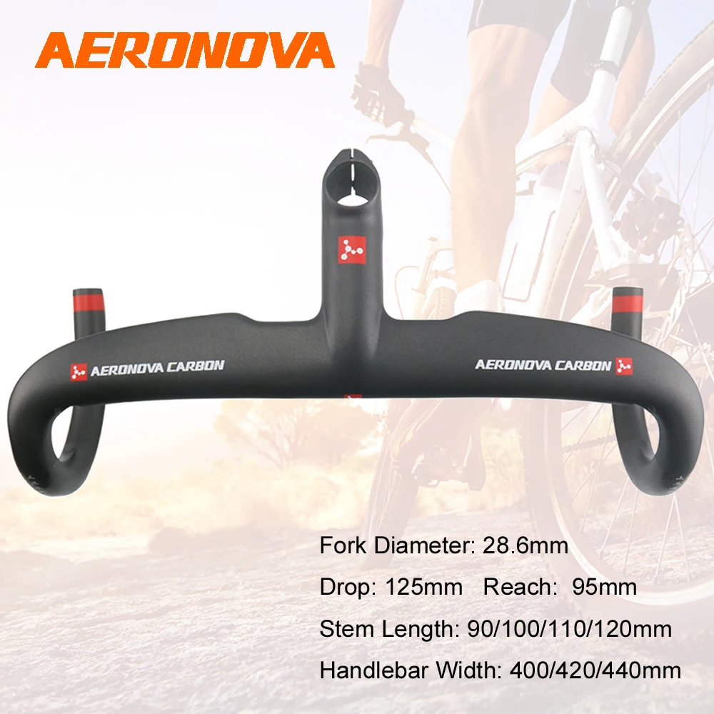 

Carbon Handlebar Road Bike AERONOVA Bicycle Handlebars Integrated Handlebar With Stem 28.6mm Black UD Matte Drop Handlebars