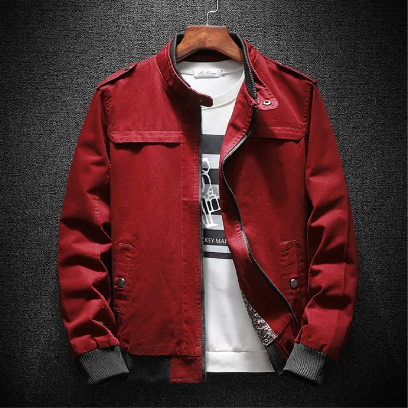 Осенняя мужская куртка-бомбер, летняя Базовая Повседневная хлопковая модная мужская куртка в стиле милитари, Классическая верхняя одежда красного цвета хаки размера плюс 4xl