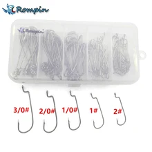 Rompin 100pcs/box 2#-3/0# 5 size Jig head HookSingle Fishing Hooks for Rubber Jig, Bass Jig with Fishing Tackle Box