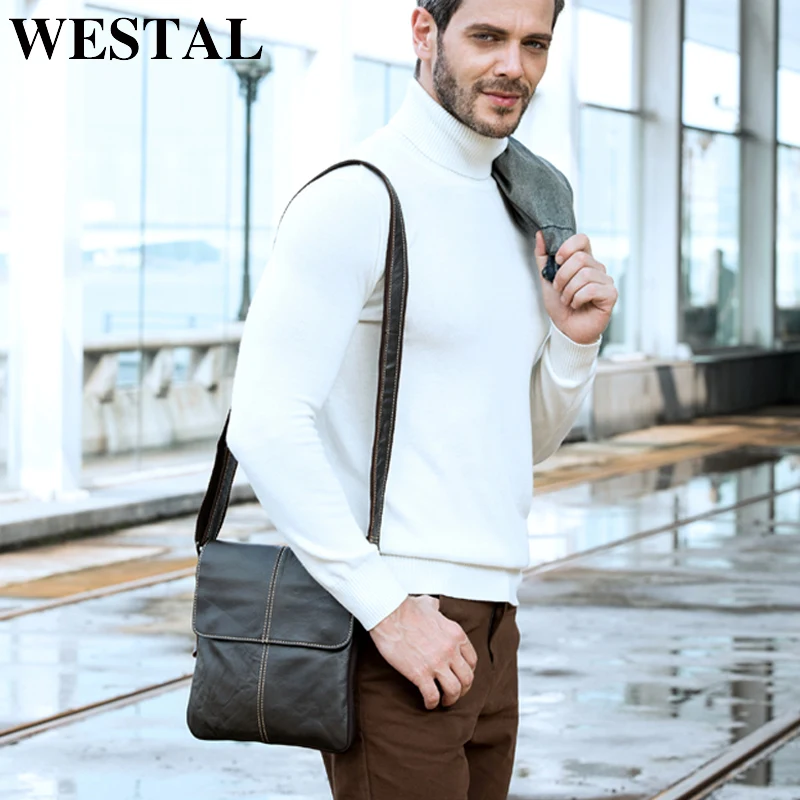 WESTAL 100% Genuine Leather Men's Bag ipad Flap Crossbody Bags Men Leather  Designer Bag Male Messenger Top-handle Bags for Men