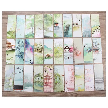 

30pcs Creative Chinese Style Paper Bookmarks Painting Cards Retro Beautiful Boxed Bookmark Commemorative Gifts