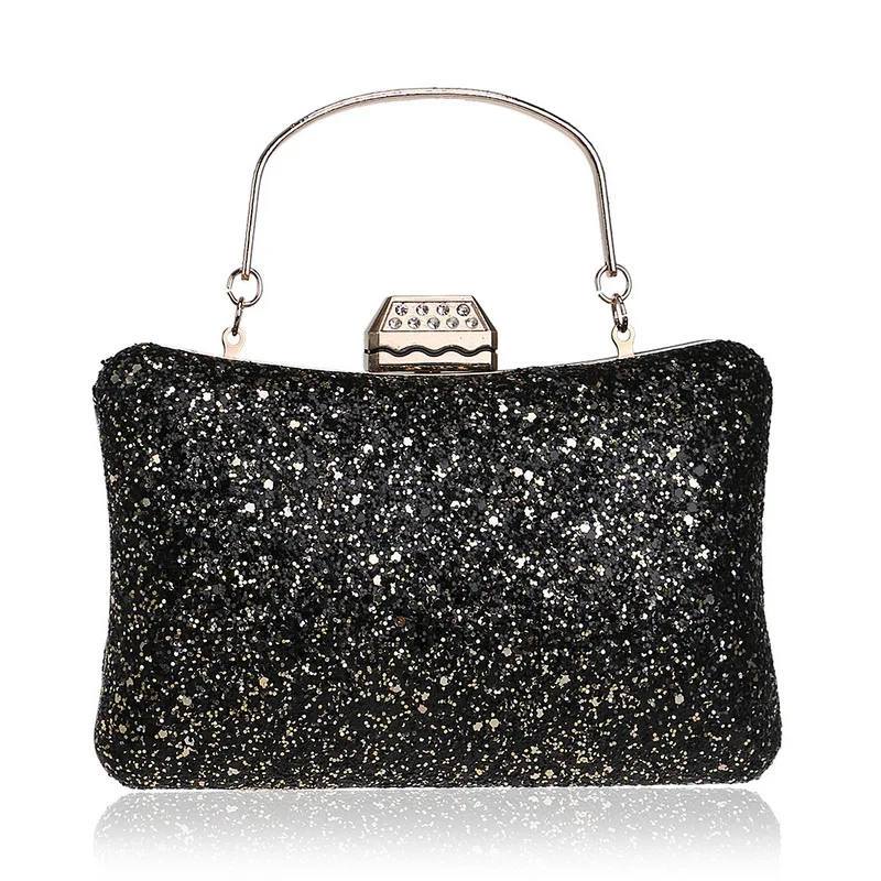 Luxy Moon Black And Gold Sequin Clutch Front View