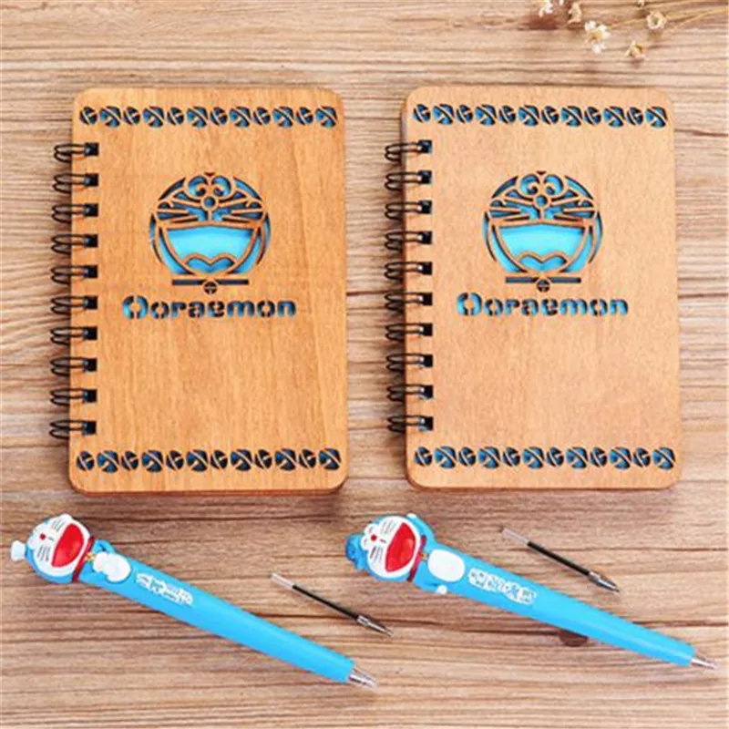 

2 Styles Doraemon Anime Notebook With Pen Set Wooden Diary Day Book Blue Journal Stationery School Supplies Gifts For Kids 17cm