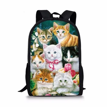 

FORUDESIGNS Cute Animal Cat Printing Backpacks for Teenage Girls Boys,Horse Wolf Kids Back Bag to School,Children Book Bagpack