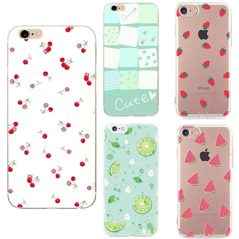 

Phone Case For iPhone 7 8 Plus X Summer Fruit Cherry Watermelon Pattern Back Cover For iPhone 6 6S 5 5S SE Soft TPU Case