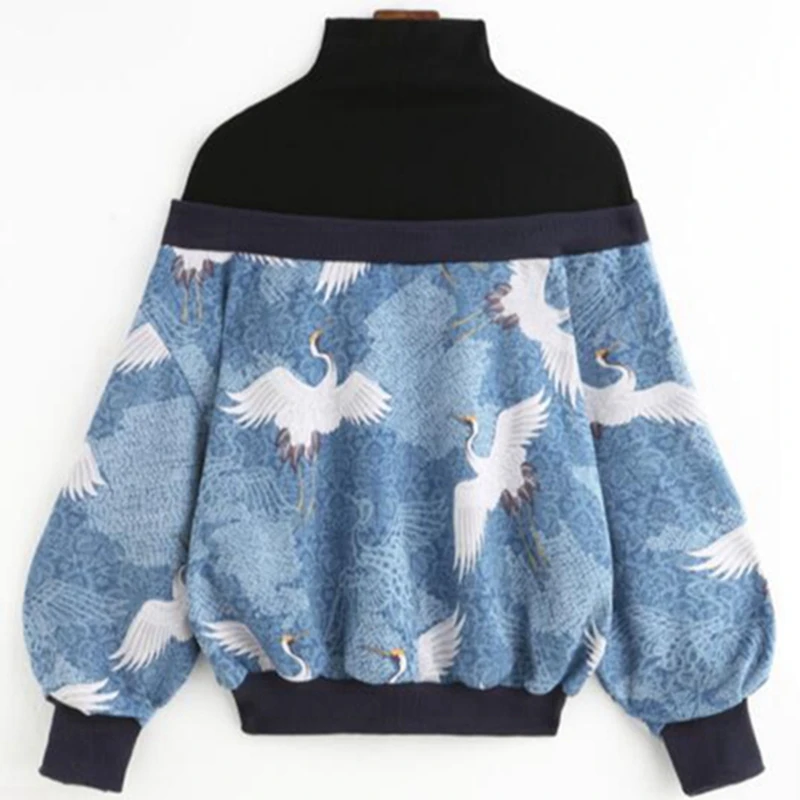 

Spring new fashion fake two pieces loose stitching lazy wind high collar wild pullover Hoodie tide