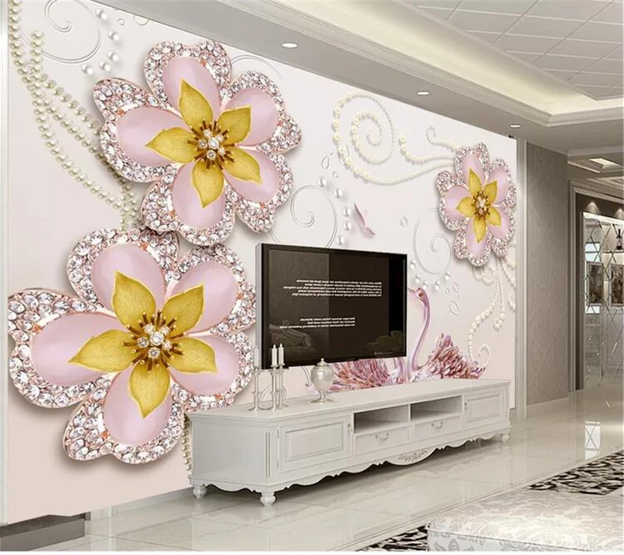 

wellyu Custom wallpaper papel de parede Beautiful swan jewel flower wall papel pintado de pared papel parede tapety behang