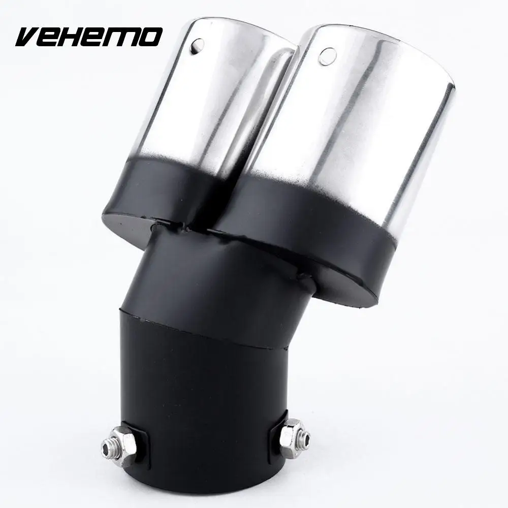 Vehemo Car Vehicle Double Exhaust Muffler Steel Pipe Trim Tip 16x12cm