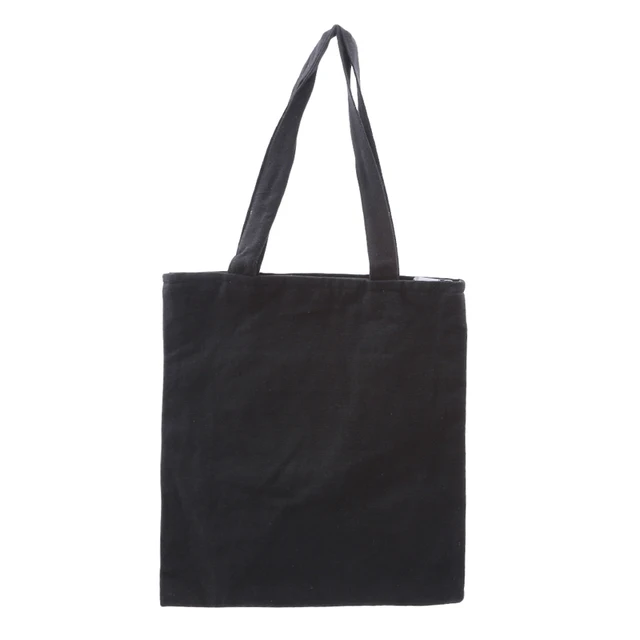 Large Black Simple Canvas Bag Reusable Shopping Bag Solid Foldable