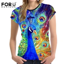 Forudesigns Для женщин рубашка Спорт Бег Фитнес Павлин животных Печать футболки Для женщин Открытый дышащий короткий рукав спортивная