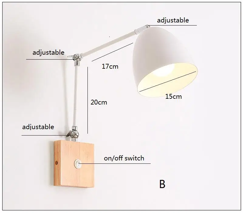 Современный скандинавский деревянный настенный светильник, бра с выключателем, прикроватные Настенные светильники для спальни, украшения комнаты E27 110 В 220 В - Цвет абажура: B