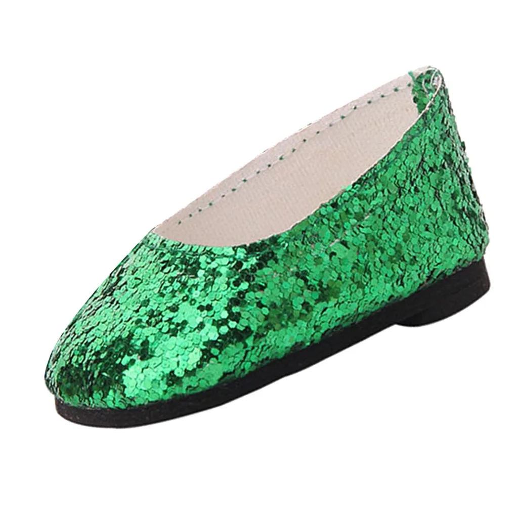 Lovely Handmade Sequins Shoes for   18inch Doll Dress up Accessories Green