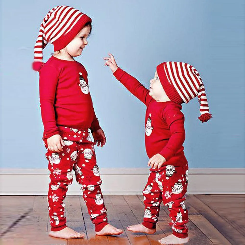 Одинаковые комплекты для семьи на год и Рождество Одежда для новорожденных мальчиков и девочек Футболка с принтом Топ+ штаны, комплект BFOF