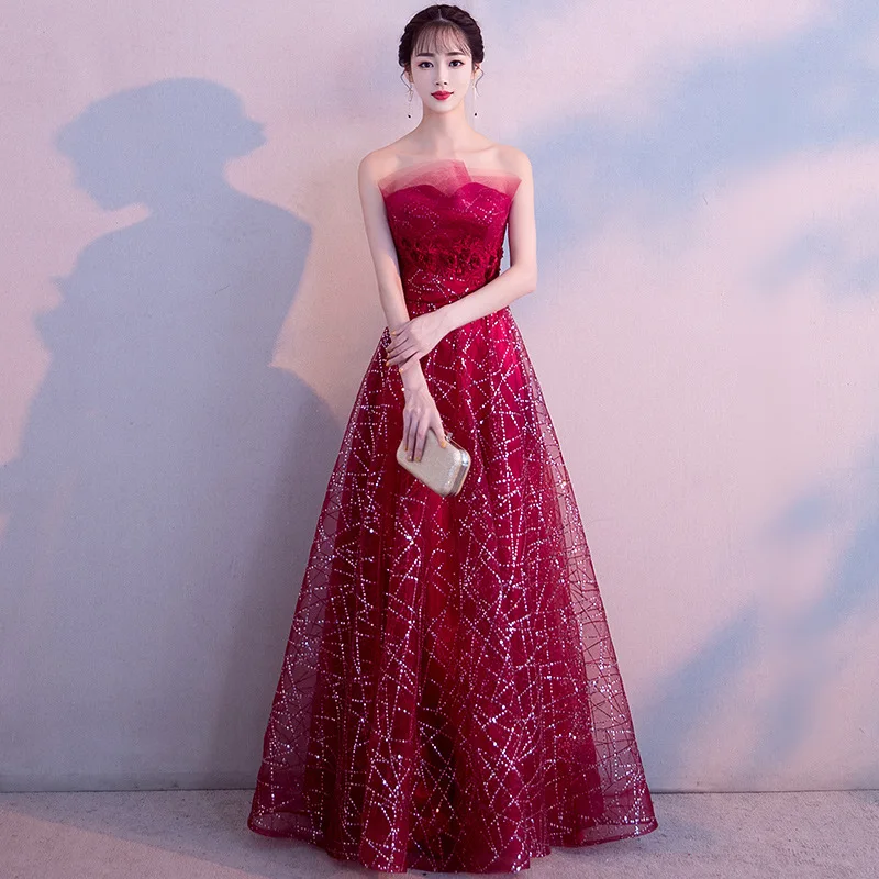 

Sexy Women Full Length Strapless Banquet Dress Sequin Party Dresses Elegant Silm Robe De Soiree Gown Abendkleider 2019 3XL