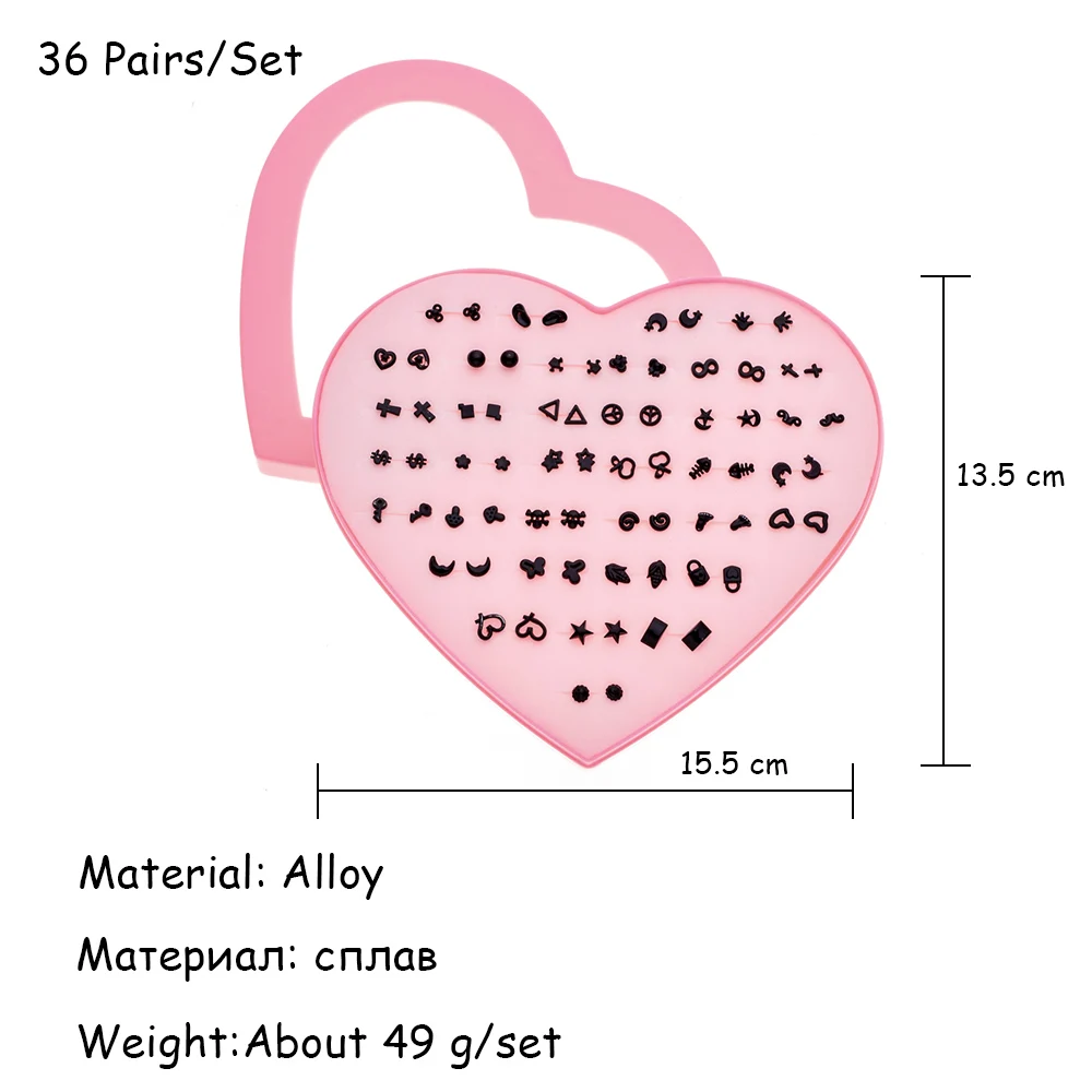 LUBINGSHINE, женские серьги-гвоздики с изображением звезды и Луны, наборы для девочек, детские модные ювелирные изделия, подарок на день рождения, Рождество, 36 пар/лот