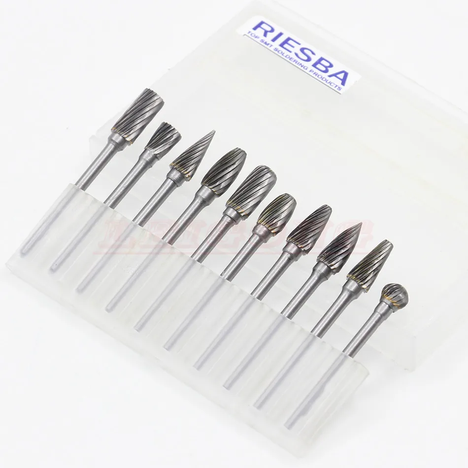 RIESBA 10pcs Carbide Burrs Drill Bit Set Rotary Burr Micro Drill Bits