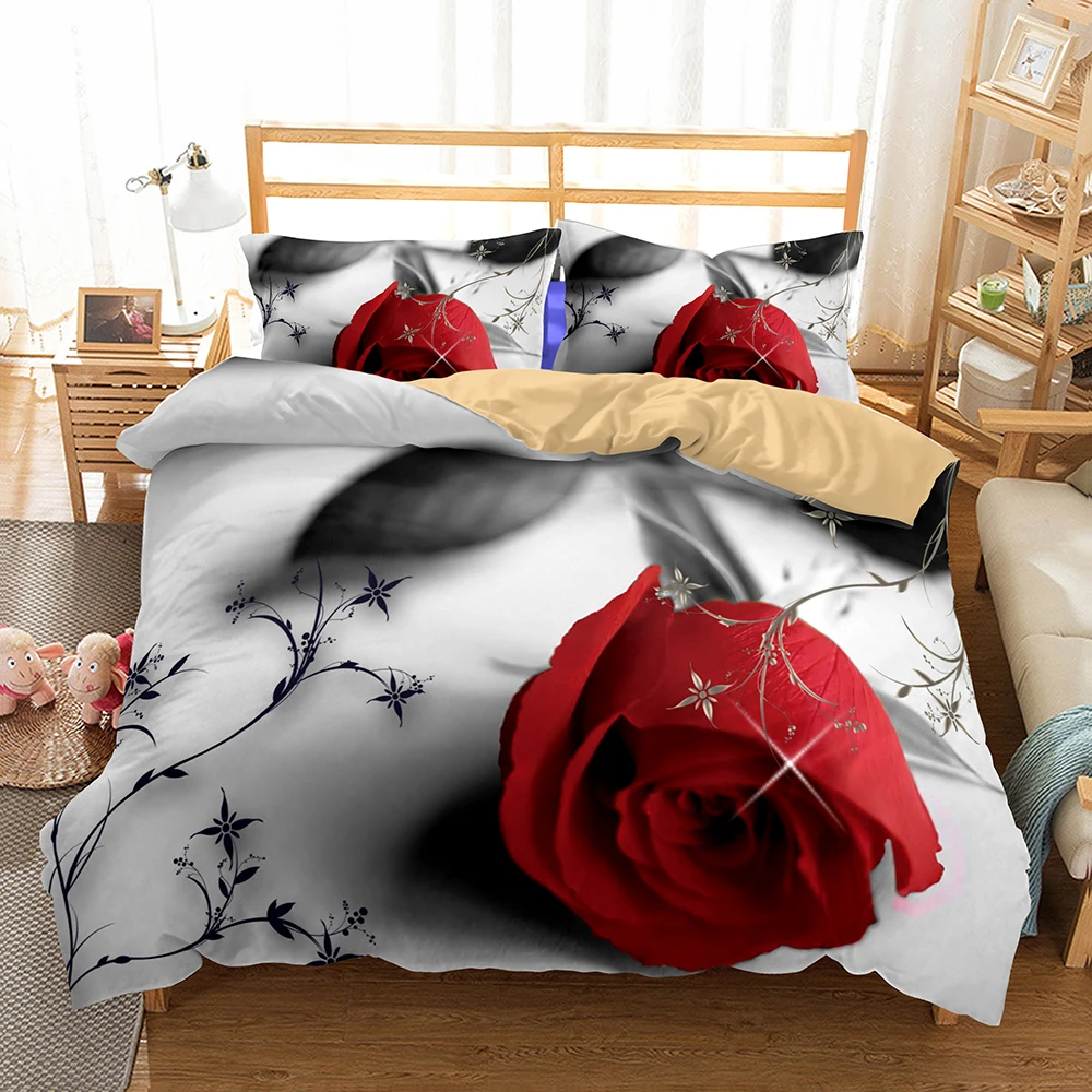 

WINLIFE 3D Duvet Cover Set with Flowers and Heart-Shaped Patterns Printed for Couples Adults