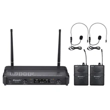Беспроводная микрофонная система UHF с 2 отворотами, 2 микрофона для гарнитуры(2 передатчика), для караоке, семейные, вечерние, для выступлений