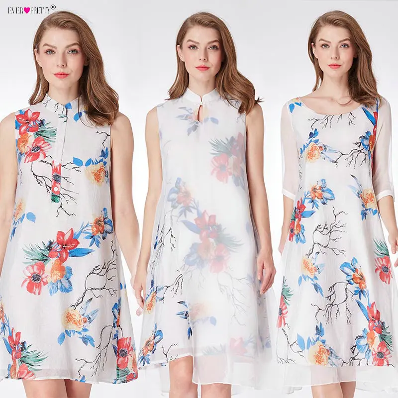 Ever Pretty Vestido Novia, короткое платье для вечеринки в китайском стиле, 04000 белое платье трапециевидной формы с цветочным принтом и коротким рукавом для мамы невесты