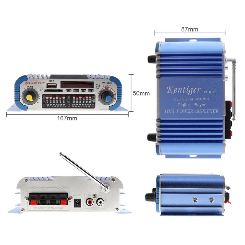 Kentiger 2 канала Hifi мини цифровой автомобильный аудио стерео усилитель мощности режим звука аудио Музыка Mp3 плеер Поддержка USB/FM/SD