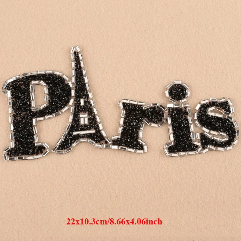 

10pcs Paris Beaded Patch For Clothing Iron On Patches Letter Sequin parches Backing Jacket Dress Jeans Applique Badge Patchwork