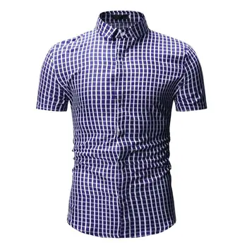

Mens Plaid Shirt Men Clothing 2019 Brand New Summer Short Sleeve Shirt Men Slim Fit Business Casual Social Shirts Camisa Hombre