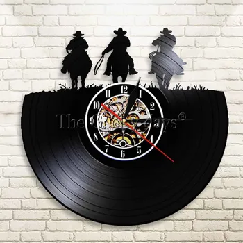 

1Piece Cowboy Clock Wyoming Cowboy Vinyl Record Wall Clock Rustic Wall Art Unique Handmade Gift Western Home Decor