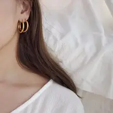 Srebrny złoty okrągły Hoop kolczyki dla kobiet oryginalne 925 Sterling Silver stadniny koło kolczyki dla kobiet mężczyzn para kolczyk Ear -074(China)