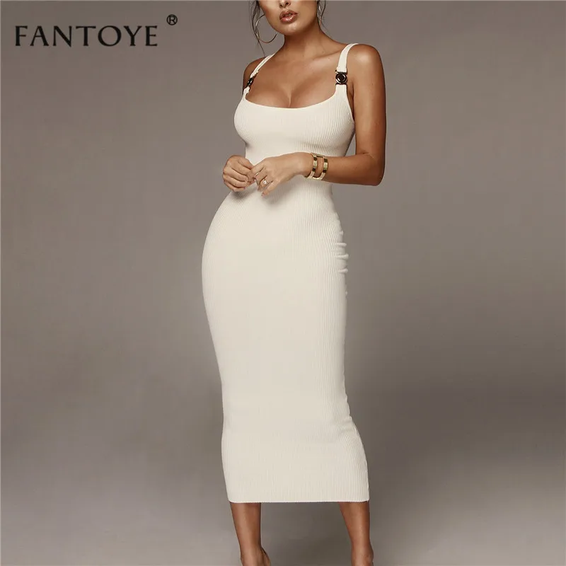 Женское длинное платье на бретельках Fantoye, белое облегающее трикотажное платье с открытой спиной, приталенное платье-карандаш бандажного кроя, для клуба и вечеринок, для ношения весной и зимой