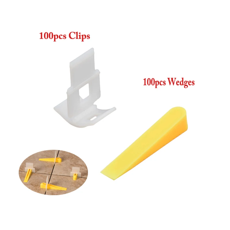 

200pcs/set Tile Leveling Aligning Spacer Clips and Wedges For Floor Wall Tile Leveling System Kit 1/16" 1.5mm Yellow