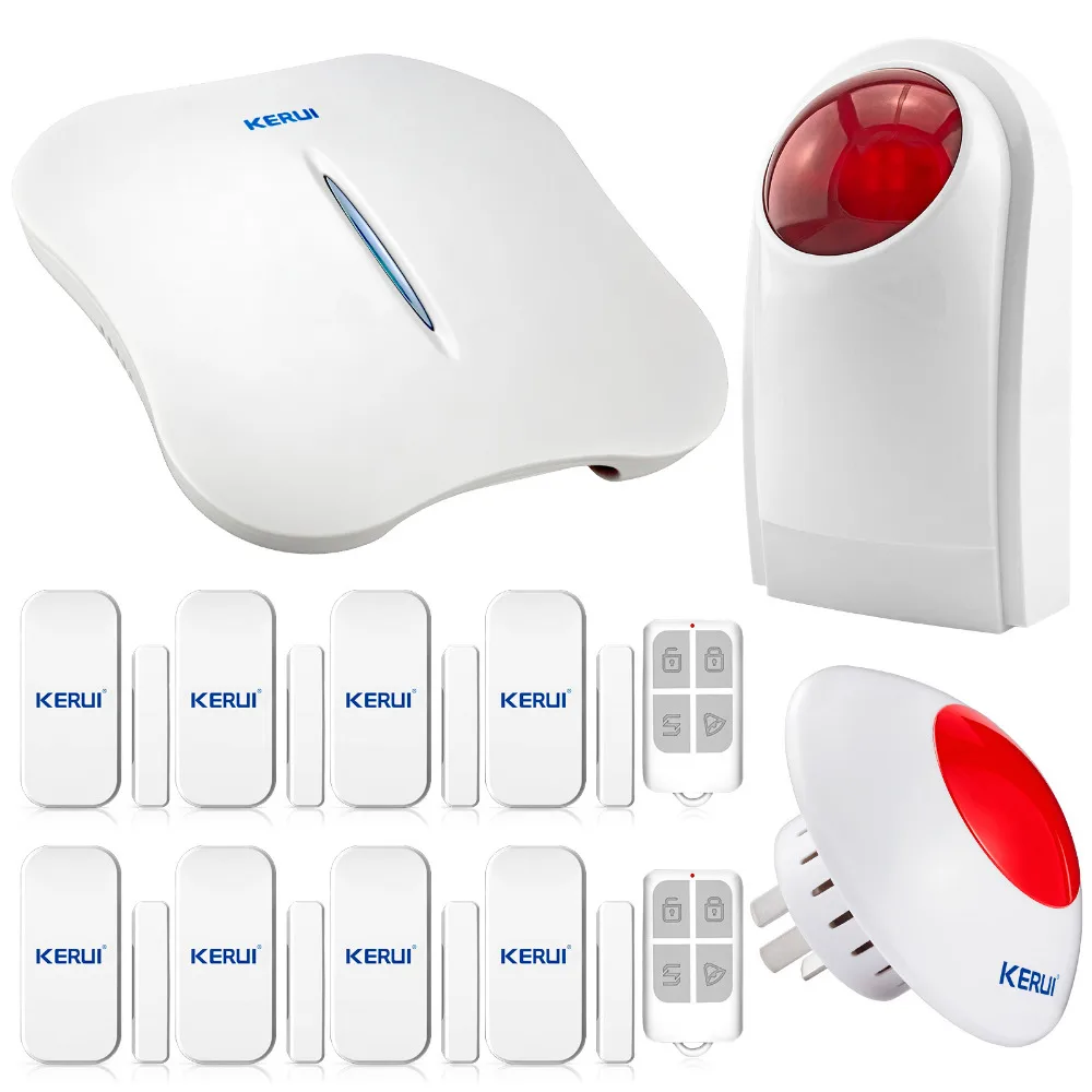

KERUI W1 WIFI Home Burglar Security Alarm System PSTN Intelligent Alarm APP Control Voice Prompt +indoor outdoor flashing siren