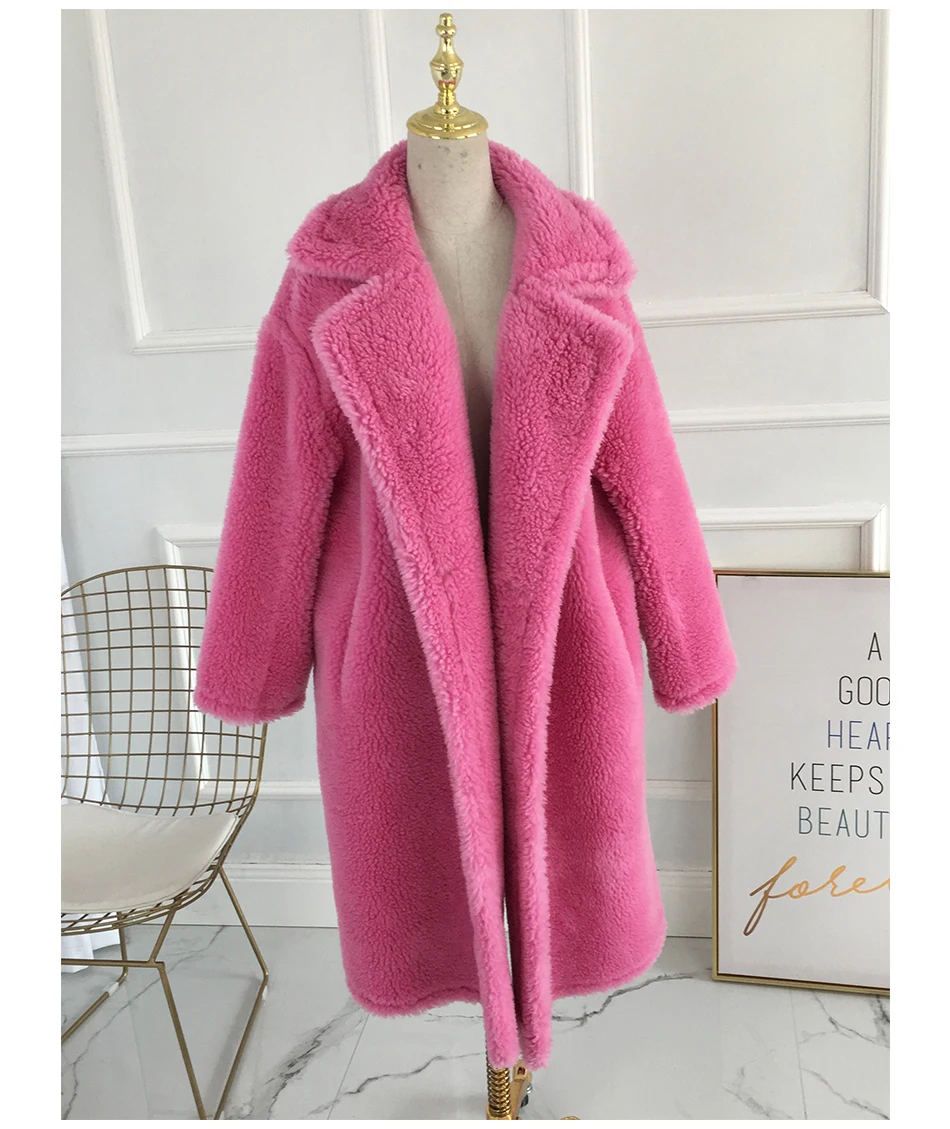 Обёмное пальто медвежонок овечий Шерсти Teddy bear пальто зимняя женская шуба длинный Oversize модная куртка