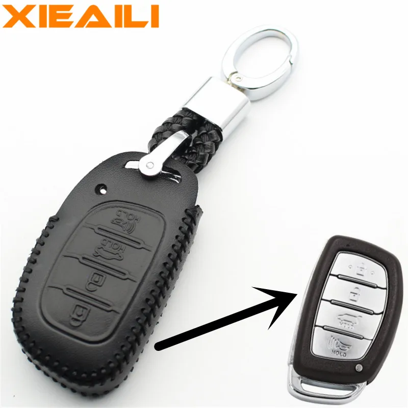 

XIEAILI Genuine Leather 4Button Smart Key Fob Case Cover For Hyundai IX25/IX35/Elantra/Sonata/I40 H147