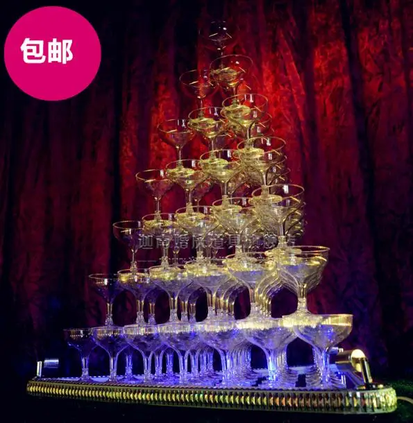 Пирамида бокалов для шампанского пятиэтажная башня led светящаяся стойка акриловая чашка свадебные реквизит