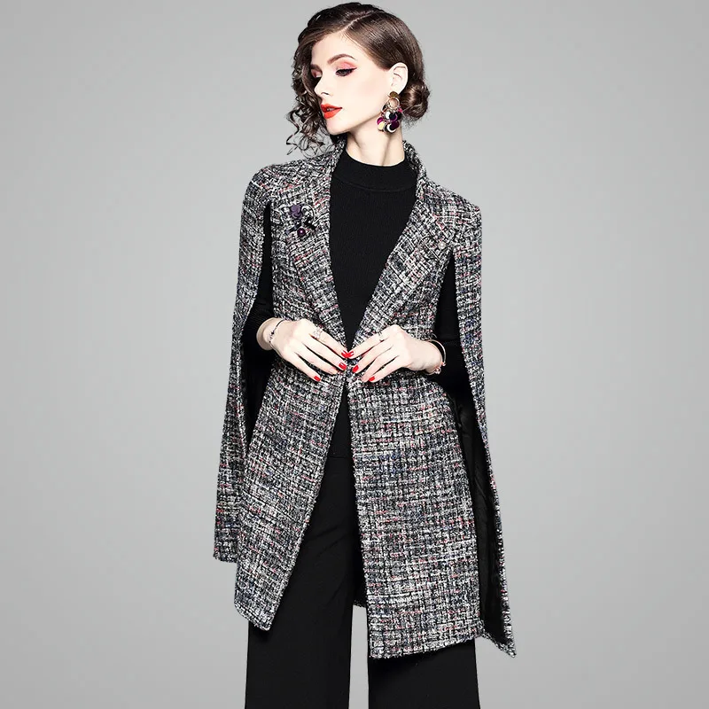 

Cloak Loose Coat Woman Autumn And Winter 2018 High-end Temperament Commute all-match light cooked cloak overcoat long coat 81168