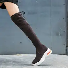 Женская обувь высокого качества; Женские Сапоги выше колена; повседневная обувь на плоской подошве; коллекция года; Сезон Зима; теплые новые модные бархатные сапоги; X15