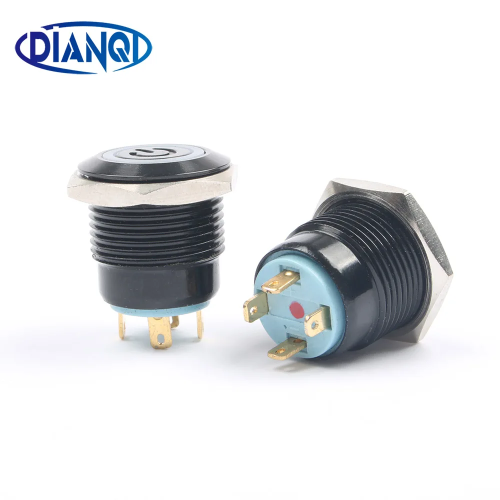 

Metal push button switch power lamp 16mm reset Momentary start doorbell Computer Solder terminals 16BK.F.K4