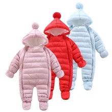 

New Winter Cotton Hooded Baby Rompers Fleece Thick One-piece Baby Boys Girls Jumpsuits Infant Overalls Children Clothes XL328