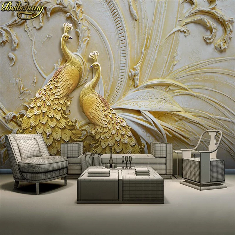 

beibehang papel de parede 3d Custom Embossed Peacock Photo Wallpaper roll Bedding Room Backdrop Mural Wall Paper For Walls 3 D