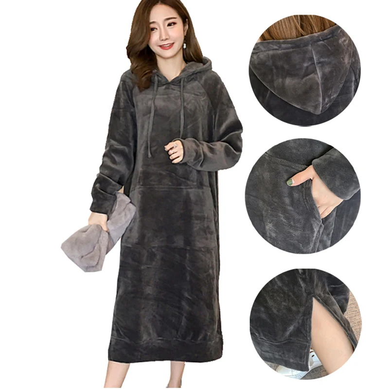 

Autumn Winter Hoodies Maxi Dresses Casual Loose Long Sweatshirt Dress Plus Size Hoody for Pregnant Women Thick Pullover M-3XL