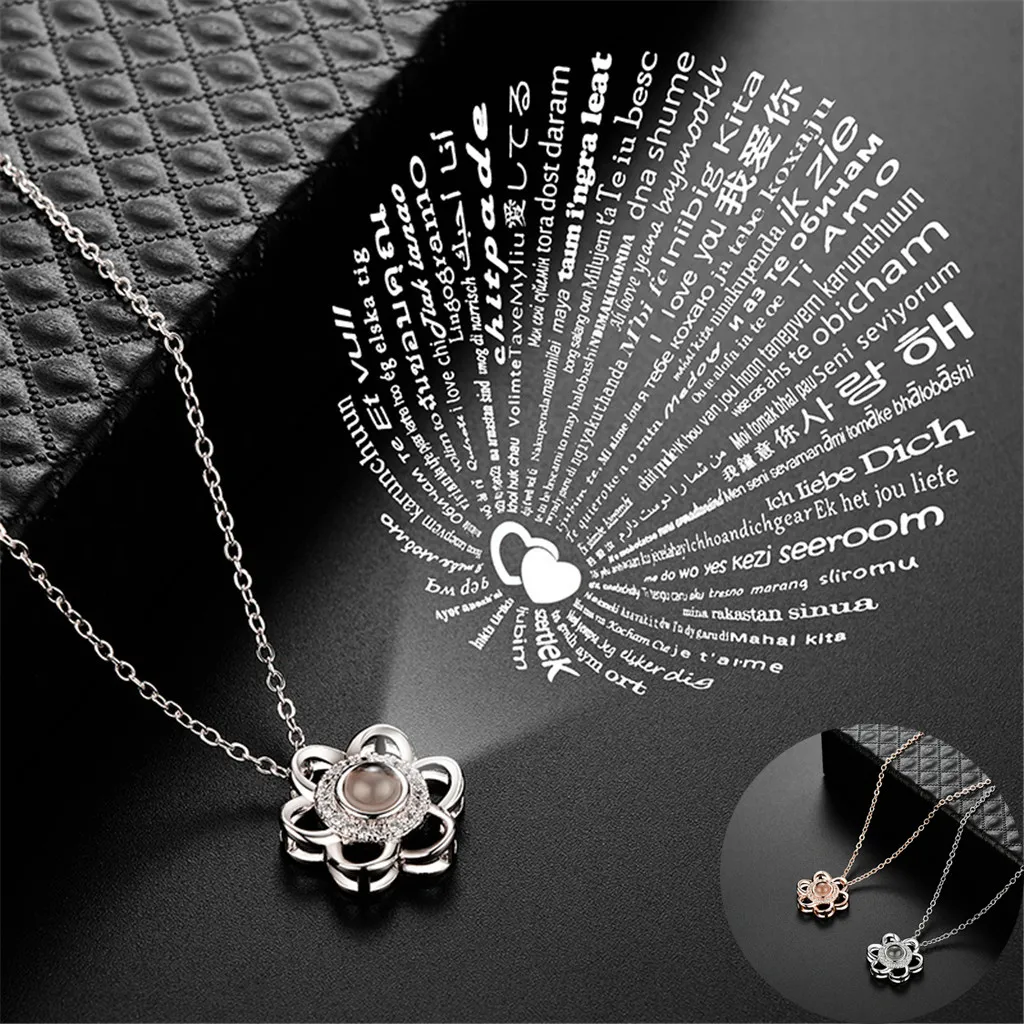 

Simulated Cutout Plum Necklace 100 Kinds I Love You Language JewelriesAccessory Choker Fantasy Projection Pendant Necklaces#0179
