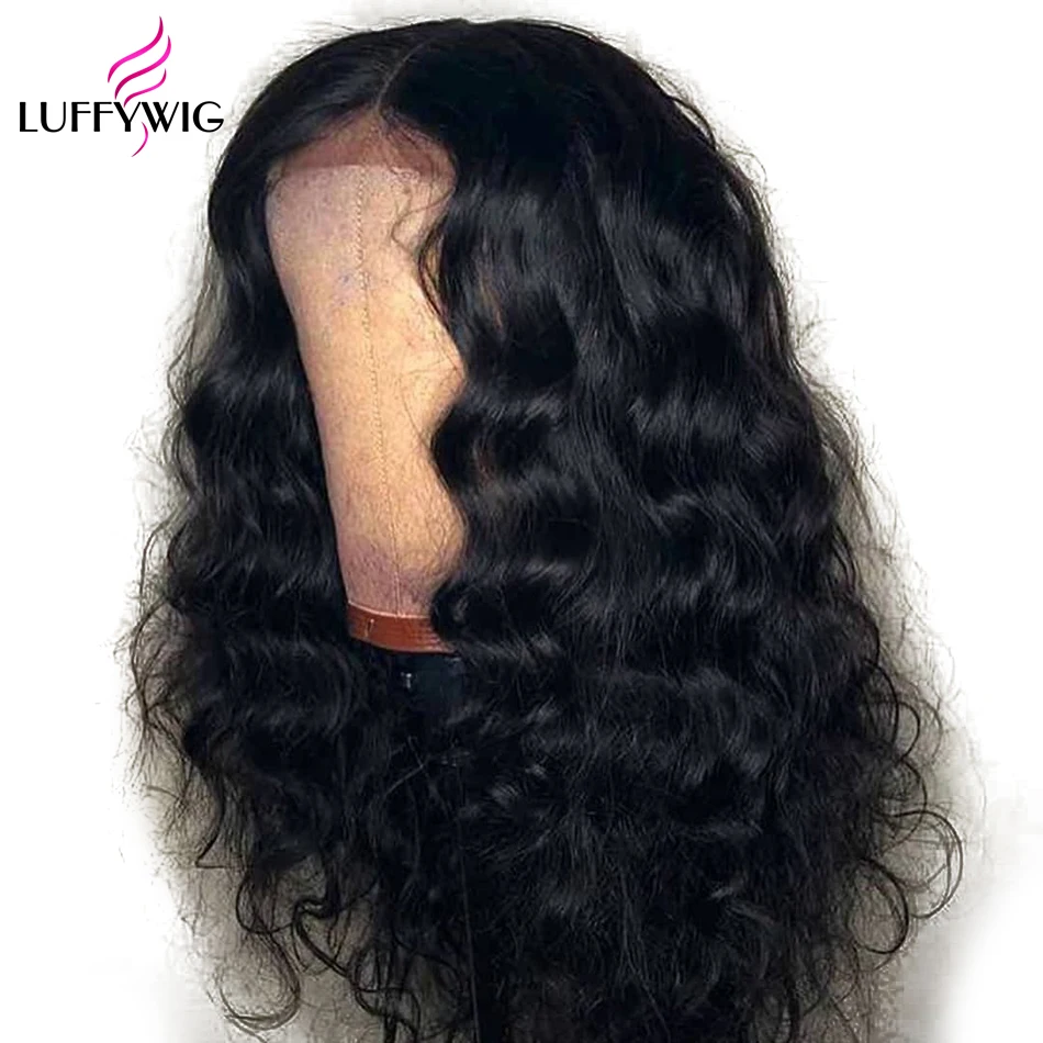 LUFFYHAIR перуанские прямые волосы волнистые синтетические волосы на кружеве парик 130% густые натуральные волосы 13x6 глубокий пробор парик натуральный черный волосы младенца