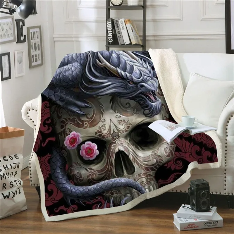 

Skull 3D Print Fleece Throw Blanket Fashion Flower Quilts Travel Plush Blanket Office Washable Bedspread Drop Ship