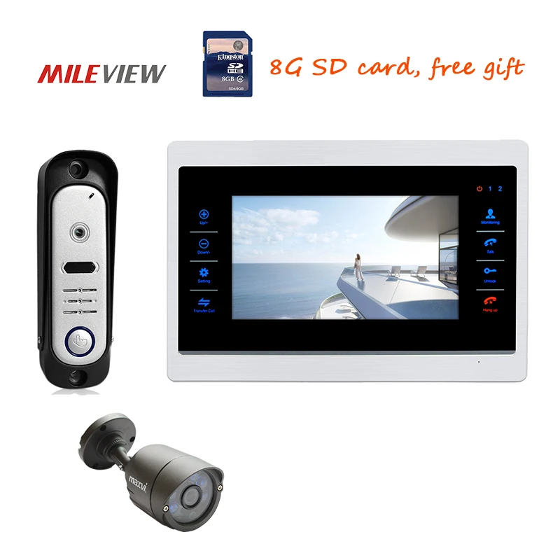 

Free Shipping 720P AHD HD 7" TFT Video Door Phone Intercom Unlock Recording System IR Door bell Camera + Bullet CCTV Surveilance