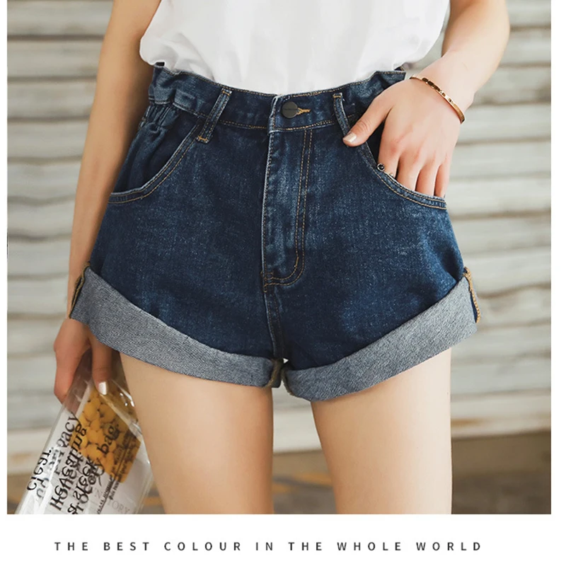 

LASPERAL Streamgirl High Waist Denim Shorts Women Short Femme Wide Leg Elastic Waist Vintage Jeans Shorts Loose Women Summer