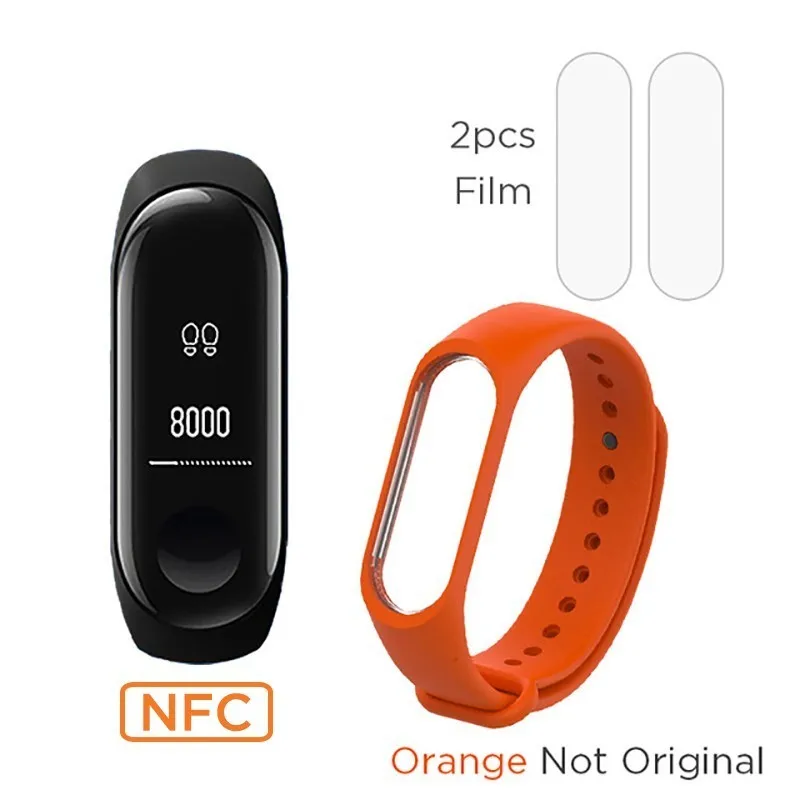 Xiaomi Mi band 3 NFC версия 0,7" OLED большой сенсорный экран новые умные браслеты браслет - Цвет: add orange strap