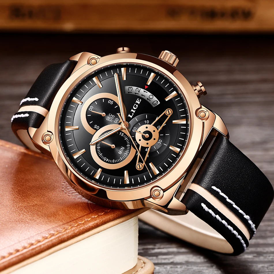 Reloj Hombre LIGE новые мужские часы хронографы аналоговые кварцевые часы мужские Дата креативный циферблат синий кожаный ремешок