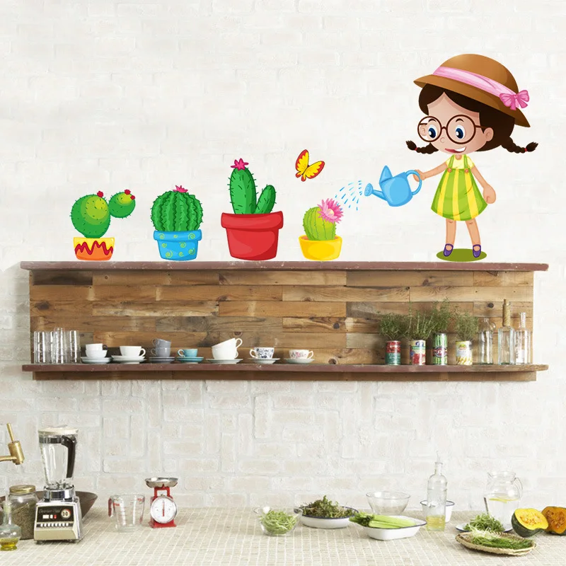 

Wall Art Stickers for Bedroom Letter DIY Kids Rooms Decoration StickersHome Decor Wall Mural Decals the girl watering